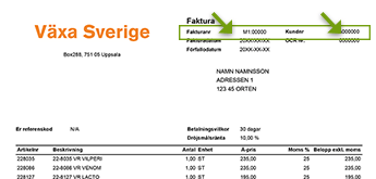 Kundnummer och fakturanummer