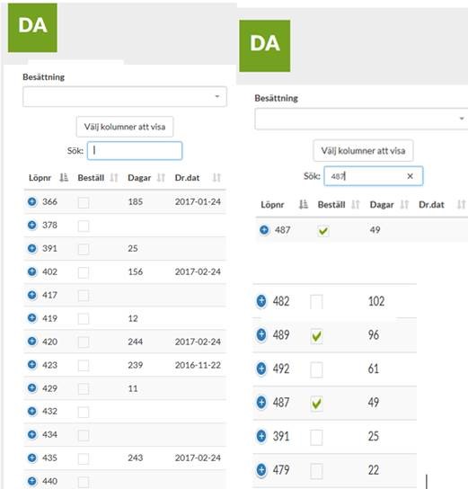 Skärmbild i mobilen Dräktighet Analys 